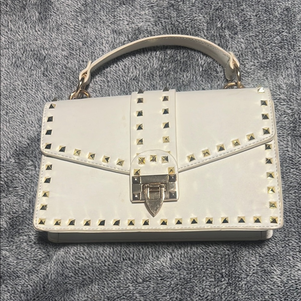 White Mini Bag with Studded Details and Top Handle